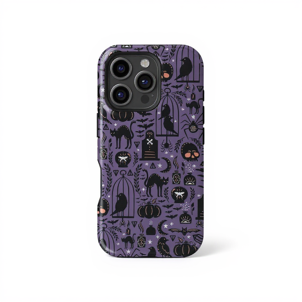 Mystical Purple Cat and Skull Art Tough Phone Case
