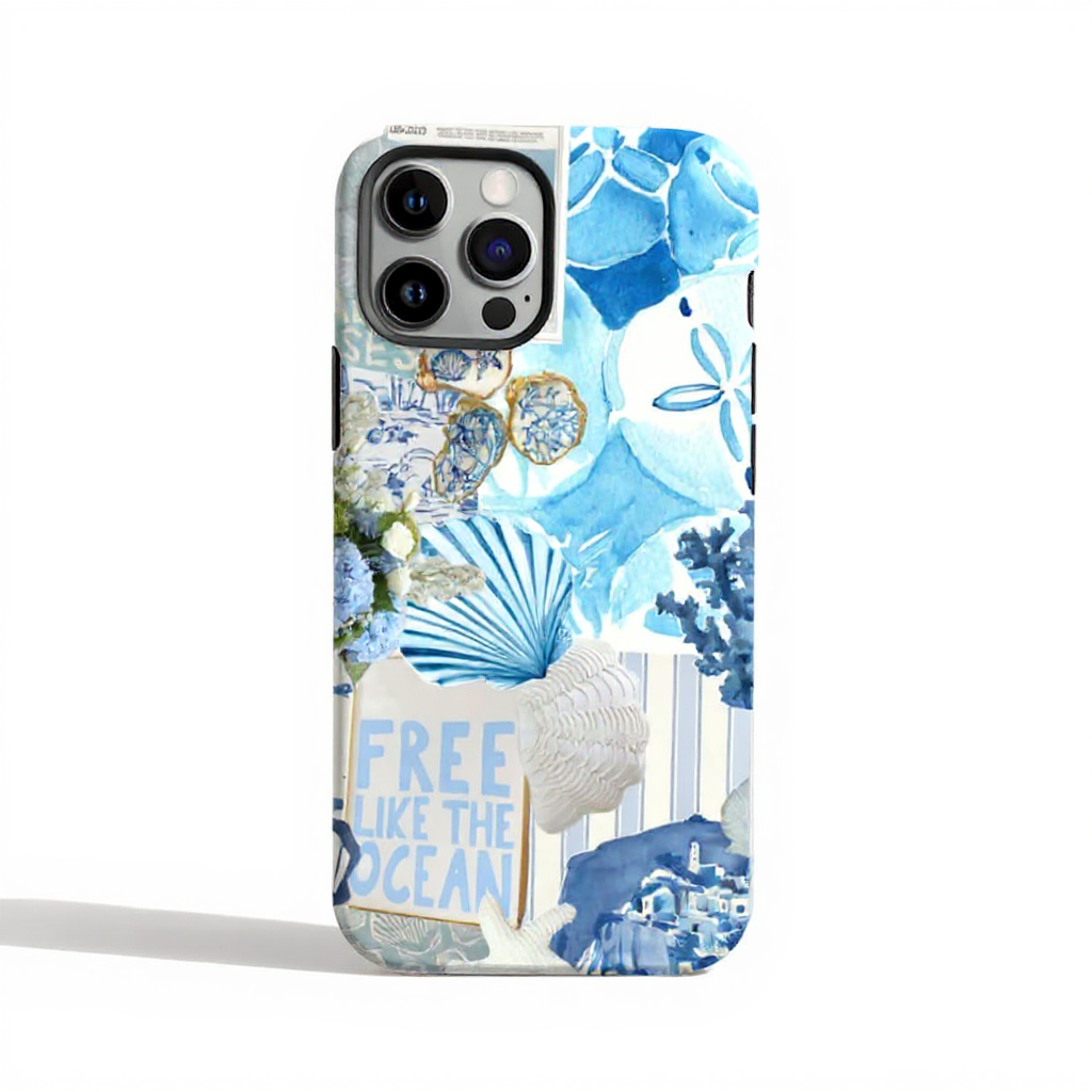 Ocean-Inspired Blue Floral Tough Phone Case