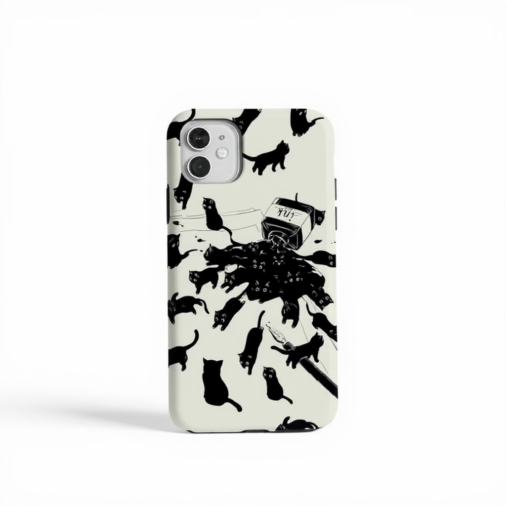 Playful Black Cat Print Tough Phone Case