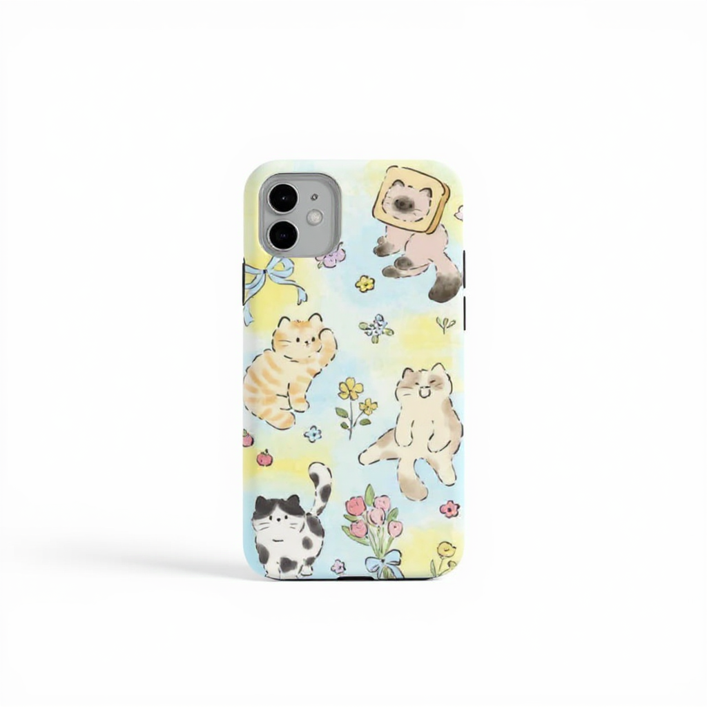 Playful Cat Illustration Tough Phone Case