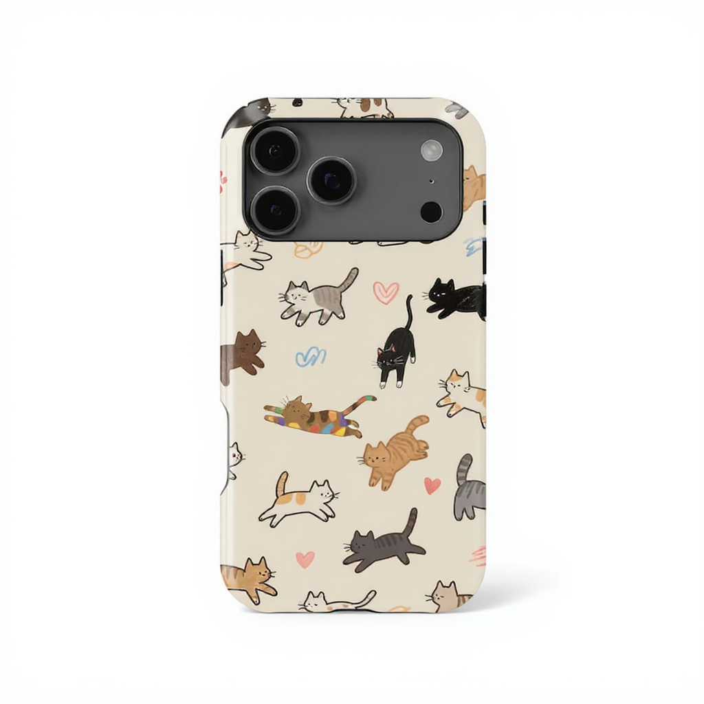 Playful Cat Illustration Tough Phone Case