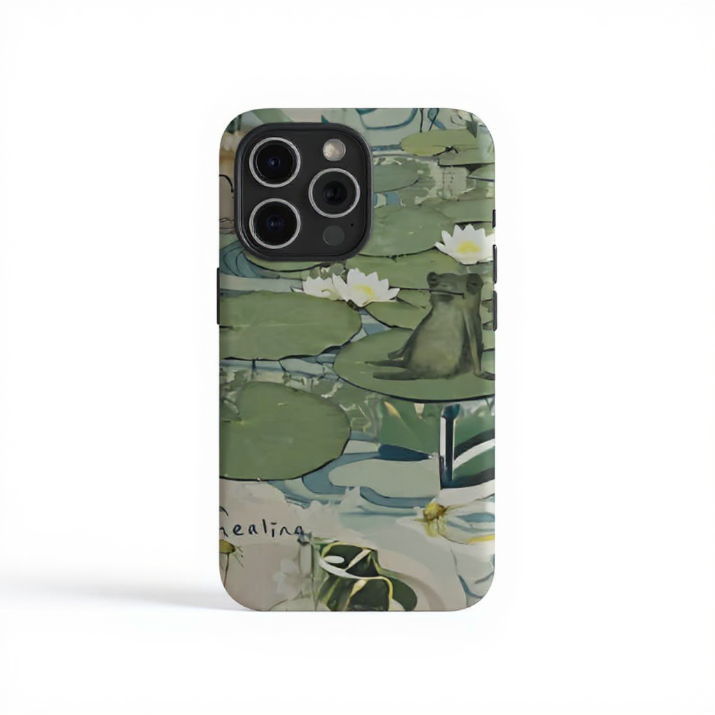 Playful Frog and Lily Pad Design Tough Phone Case