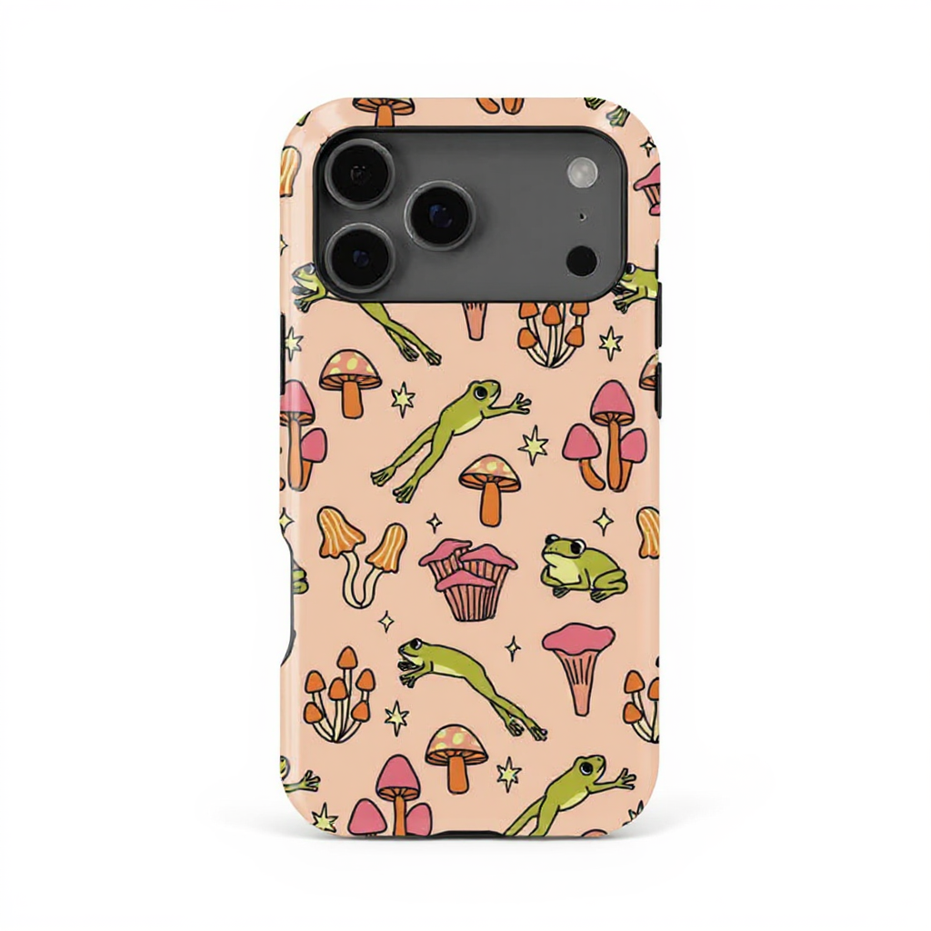 Playful Frog and Mushroom Art Tough Phone Case