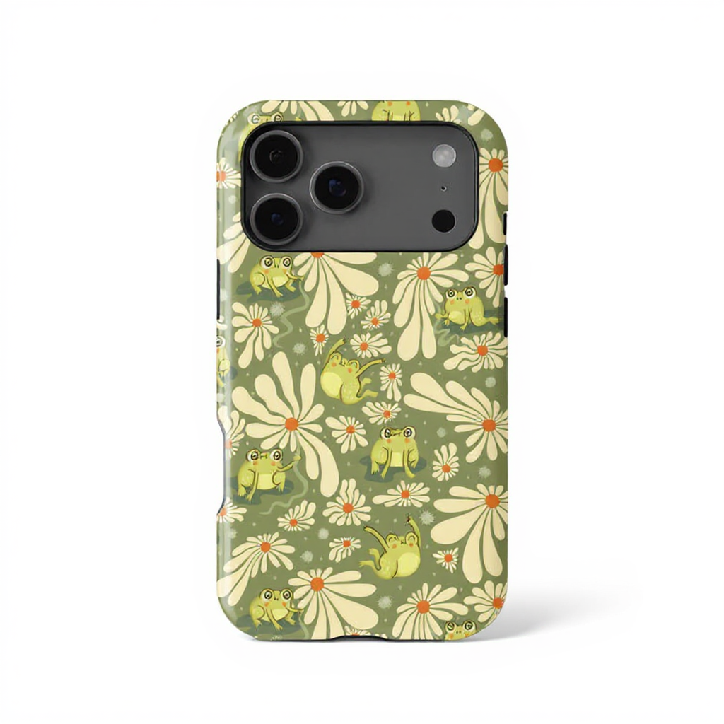 Playful Frogs and Flowers Tough Phone Case