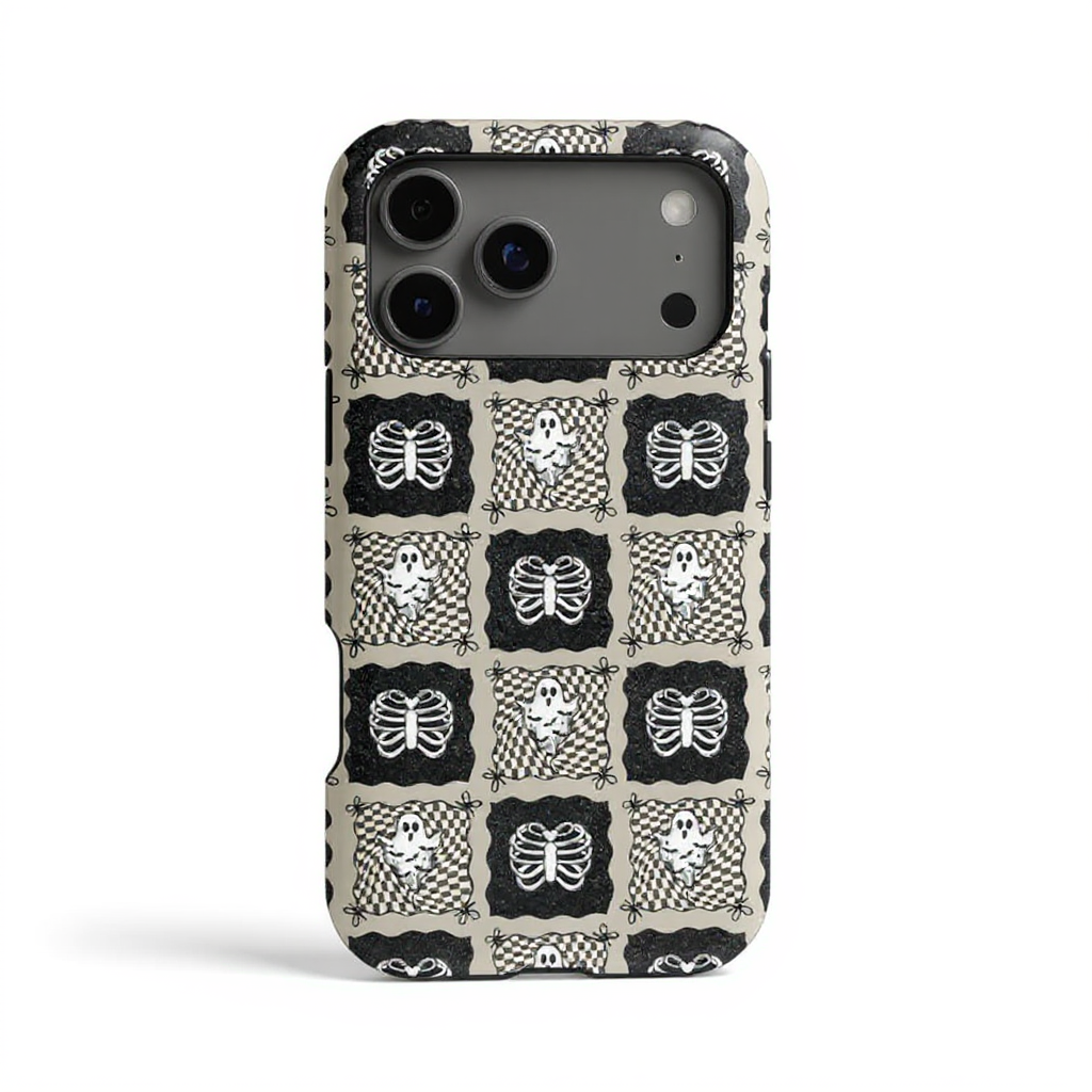 Playful Ghost and Skull Pattern Tough Phone Case
