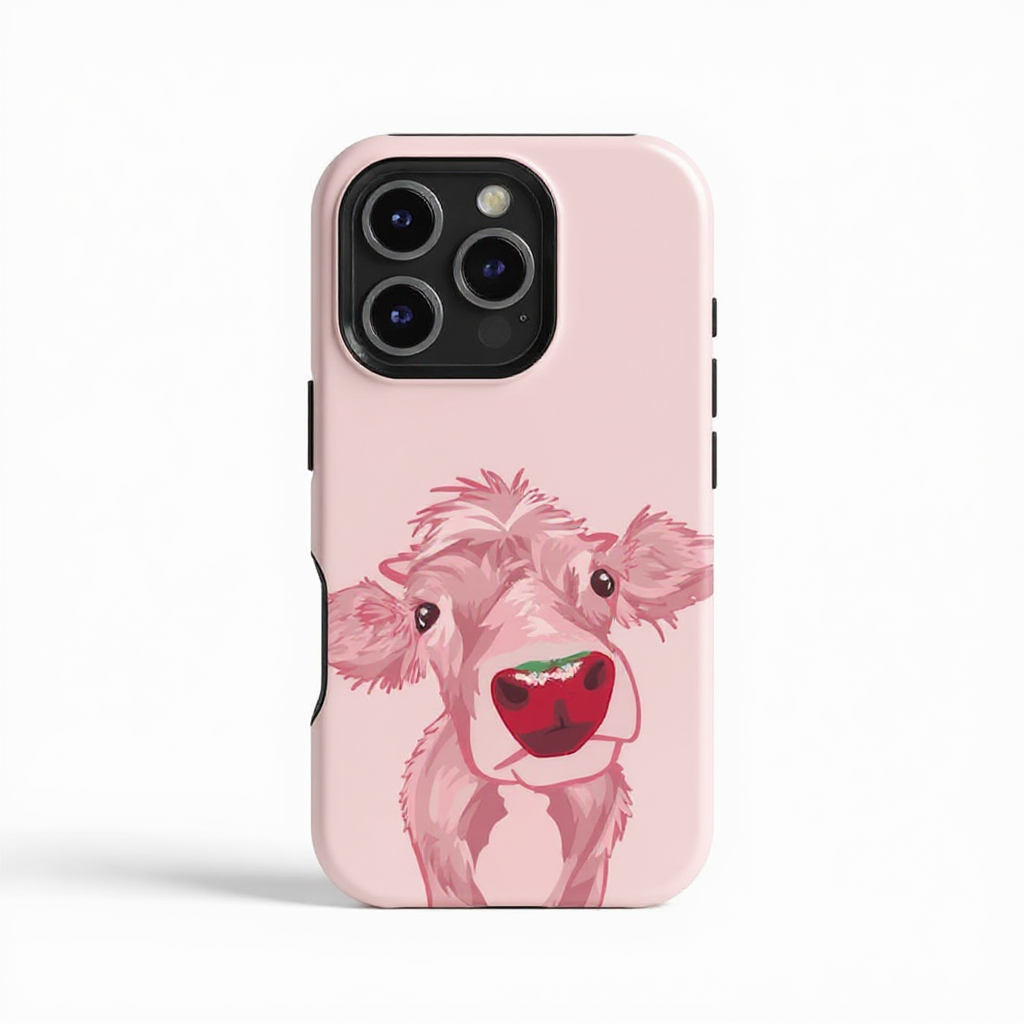 Playful Pink Cow Illustration Tough Phone Case
