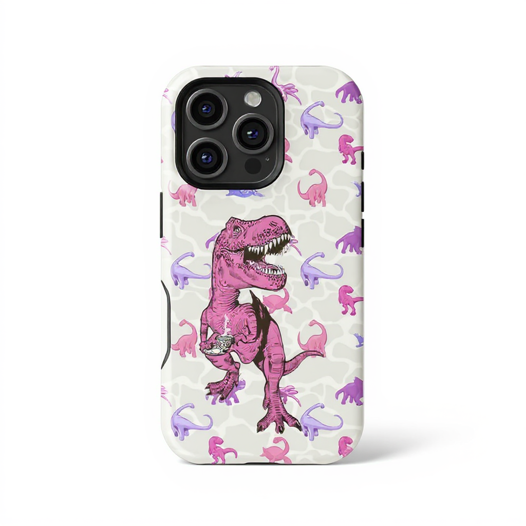 Playful Pink Dinosaur Design Tough Phone Case