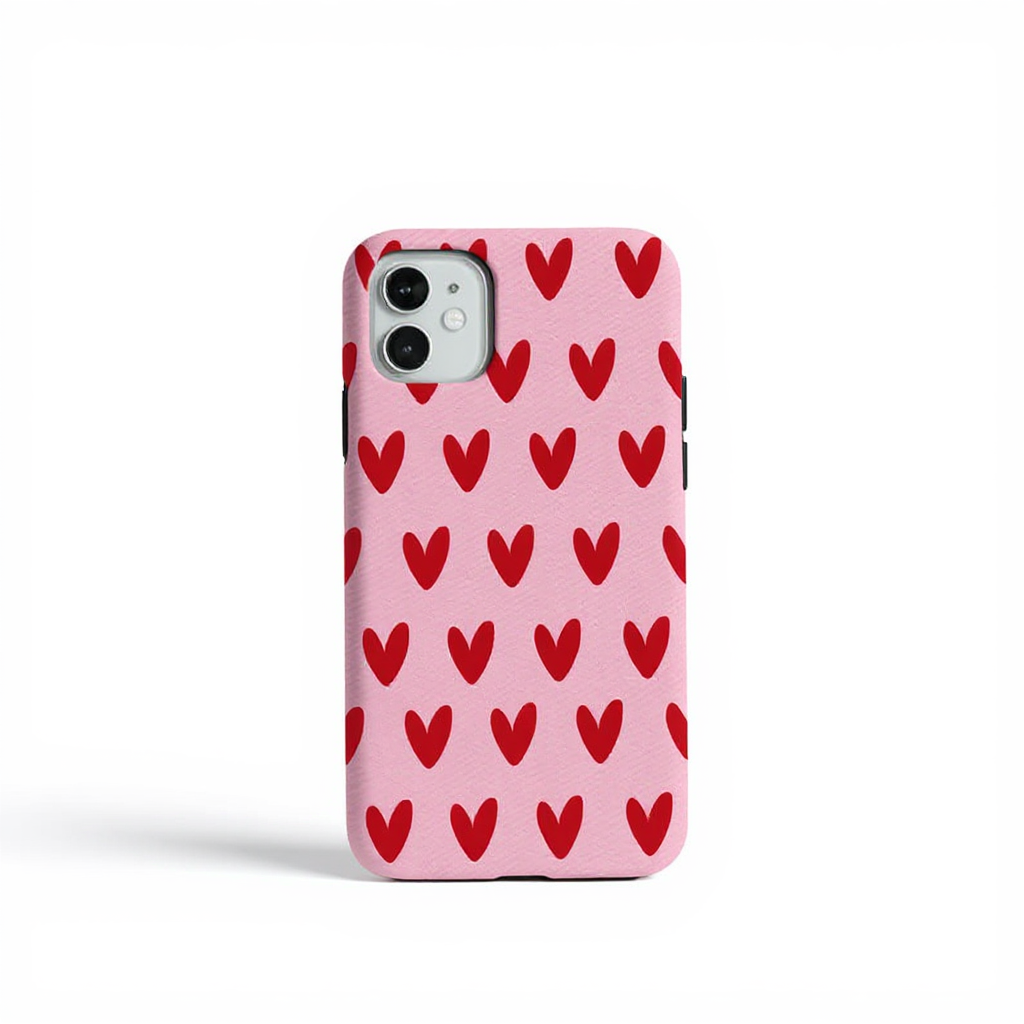 Playful Red Heart Pattern Tough Phone Case