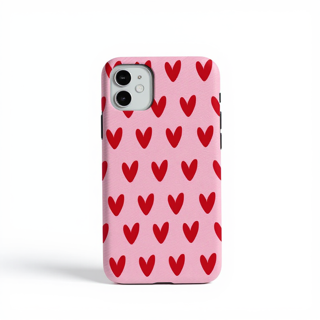 Playful Red Heart Pattern Tough Phone Case