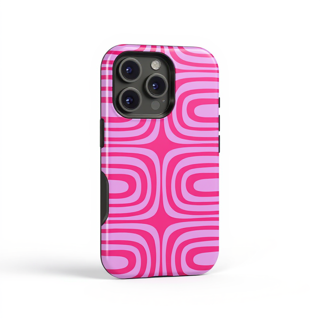 Playful Retro Pink Wave Pattern Tough Phone Case