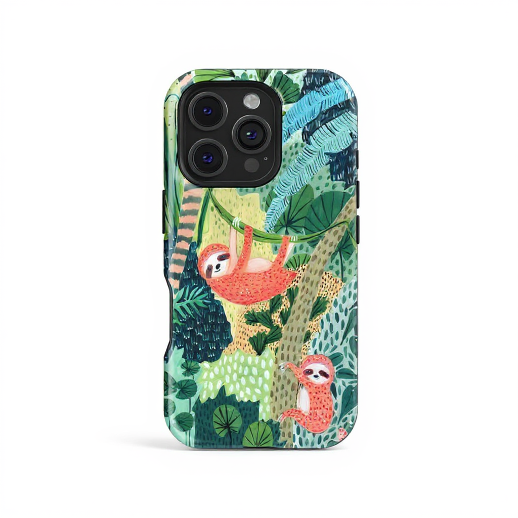 Playful Sloth Jungle Art Tough Phone Case