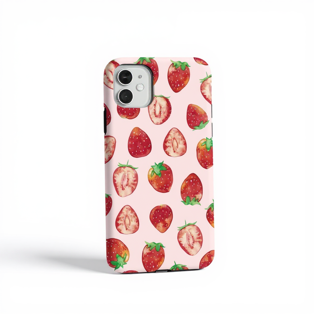 Playful Strawberry Print Tough Phone Case
