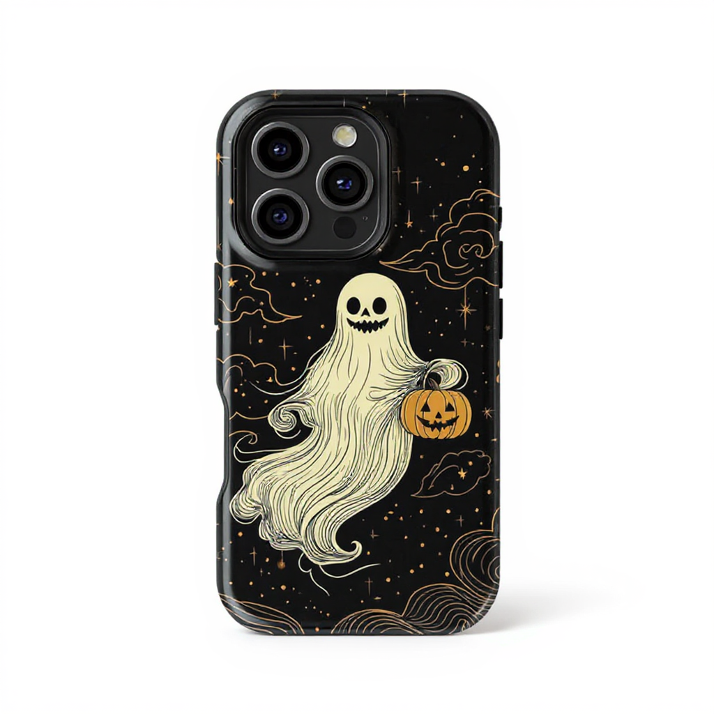 Spooky Ghost with Pumpkin Halloween Tough Phone Case