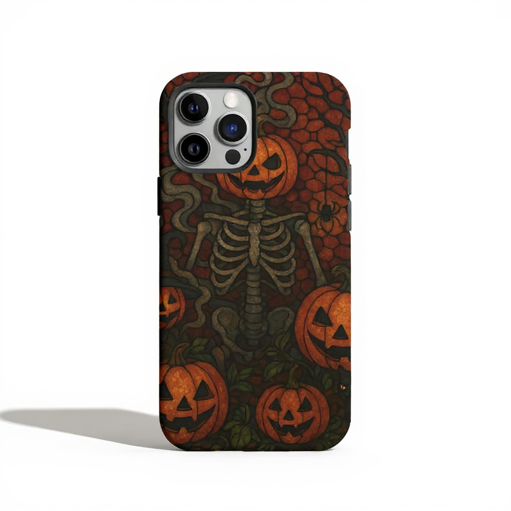 Spooky Skeleton and Pumpkin Art Tough Phone Case