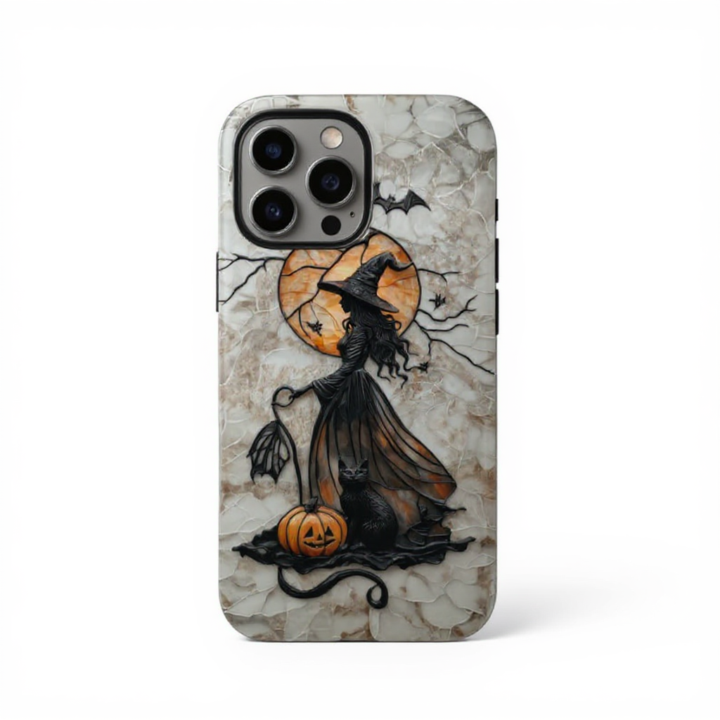 Spooky Witch and Cat Halloween Tough Phone Case