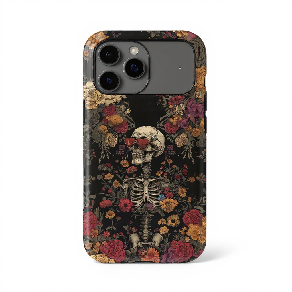 Trendy Floral Skeleton Art Tough Phone Case