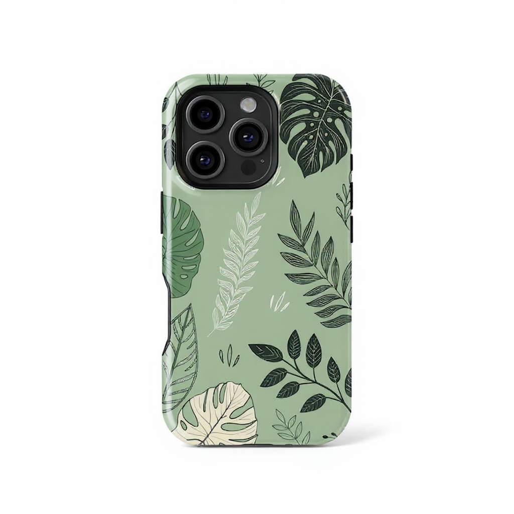 Tropical Green Leaves Pattern Tough Phone Case