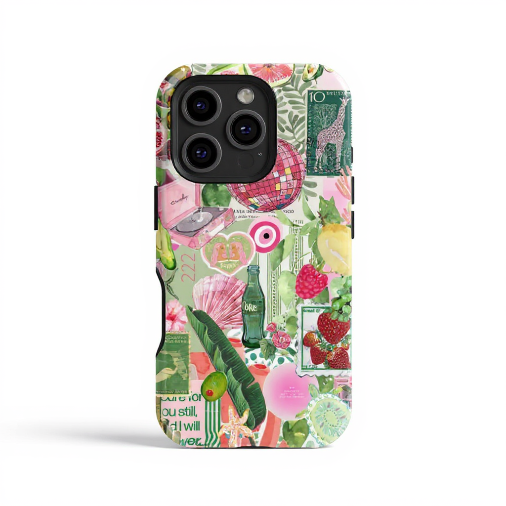 Vibrant Floral and Retro Collage Tough Phone Case