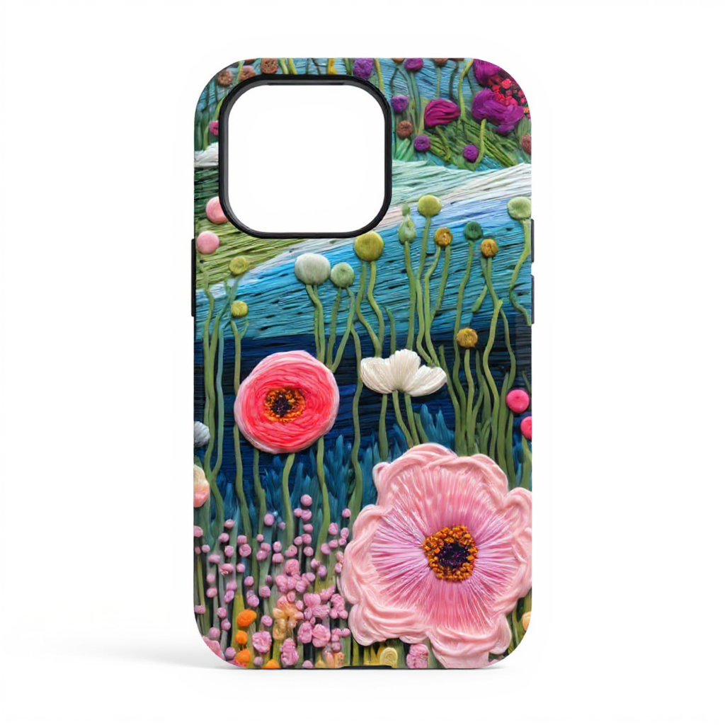 Vibrant Floral Embroidery Art Tough Phone Case