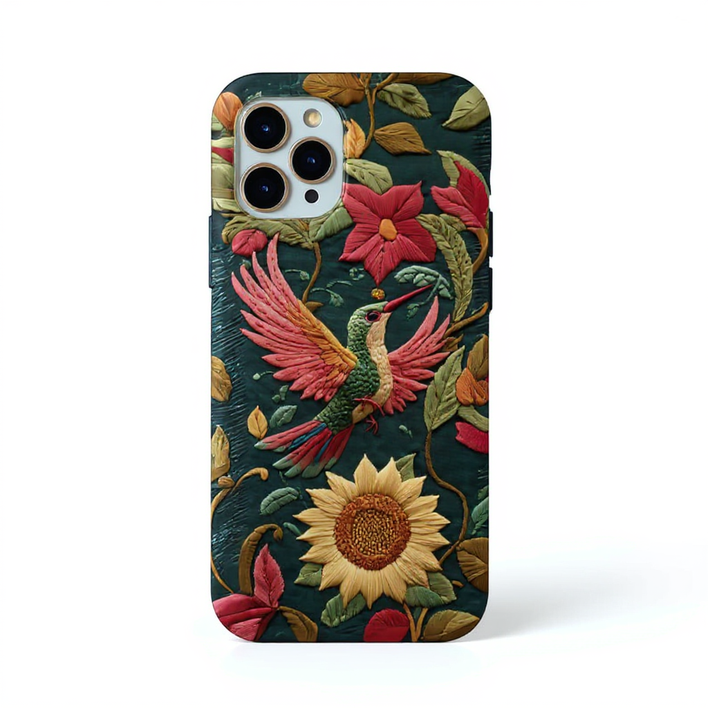 Vibrant Floral Hummingbird Art Tough Phone Case
