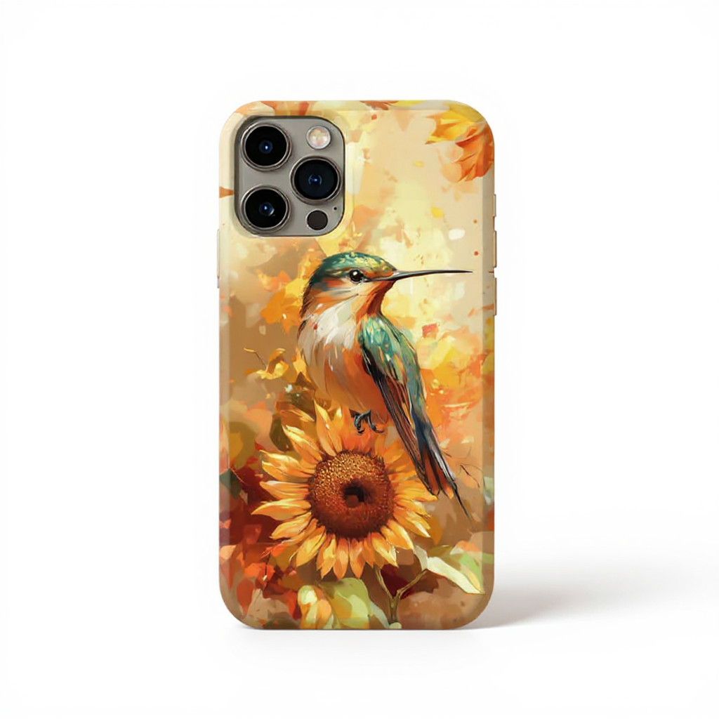 Vibrant Hummingbird and Sunflower Art Tough Phone Case