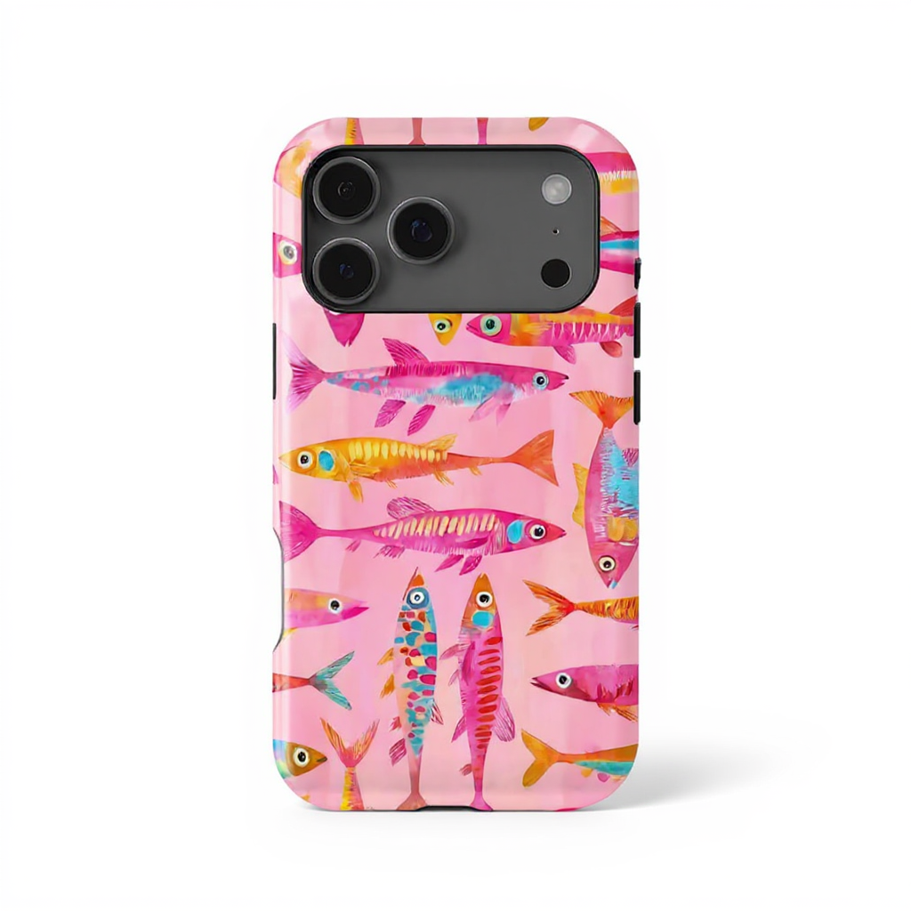 Vibrant Pink Fish Pattern Tough Phone Case