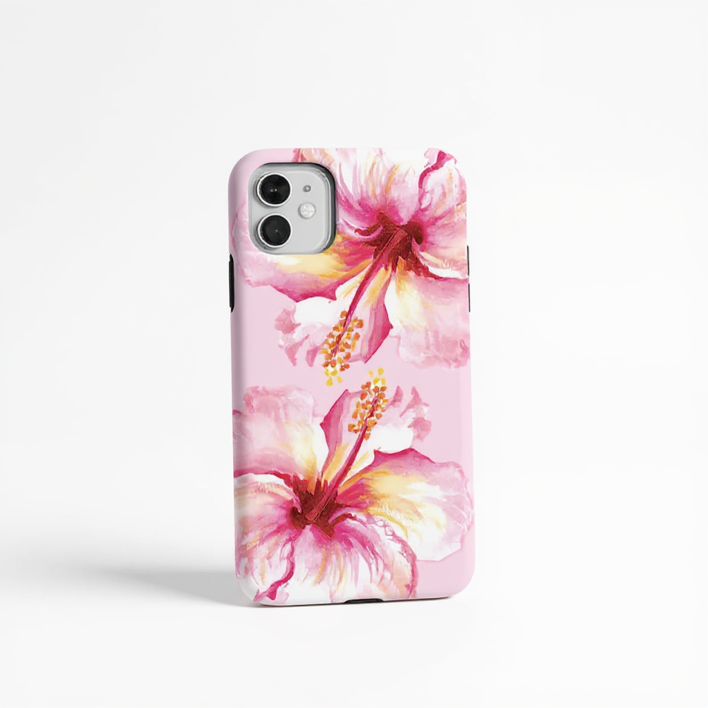 Vibrant Pink Hibiscus Floral Tough Phone Case