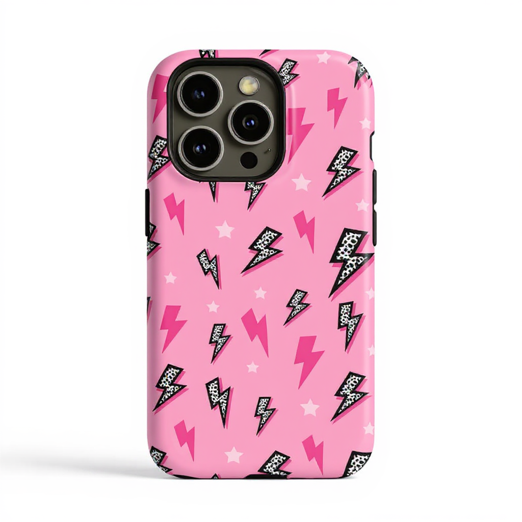 Vibrant Pink Lightning Design Tough Phone Case