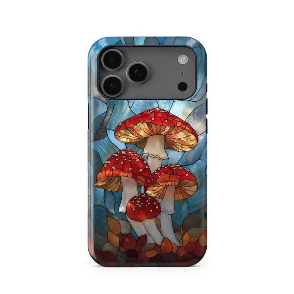 Vibrant Stained Glass Mushroom Art Tough Phone Case