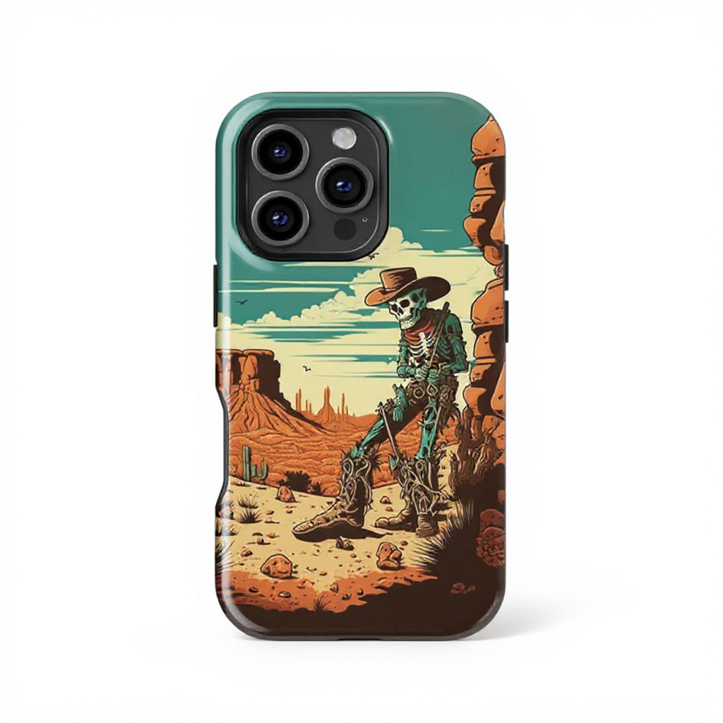 Vintage Cowboy Skeleton Art Tough Phone Case