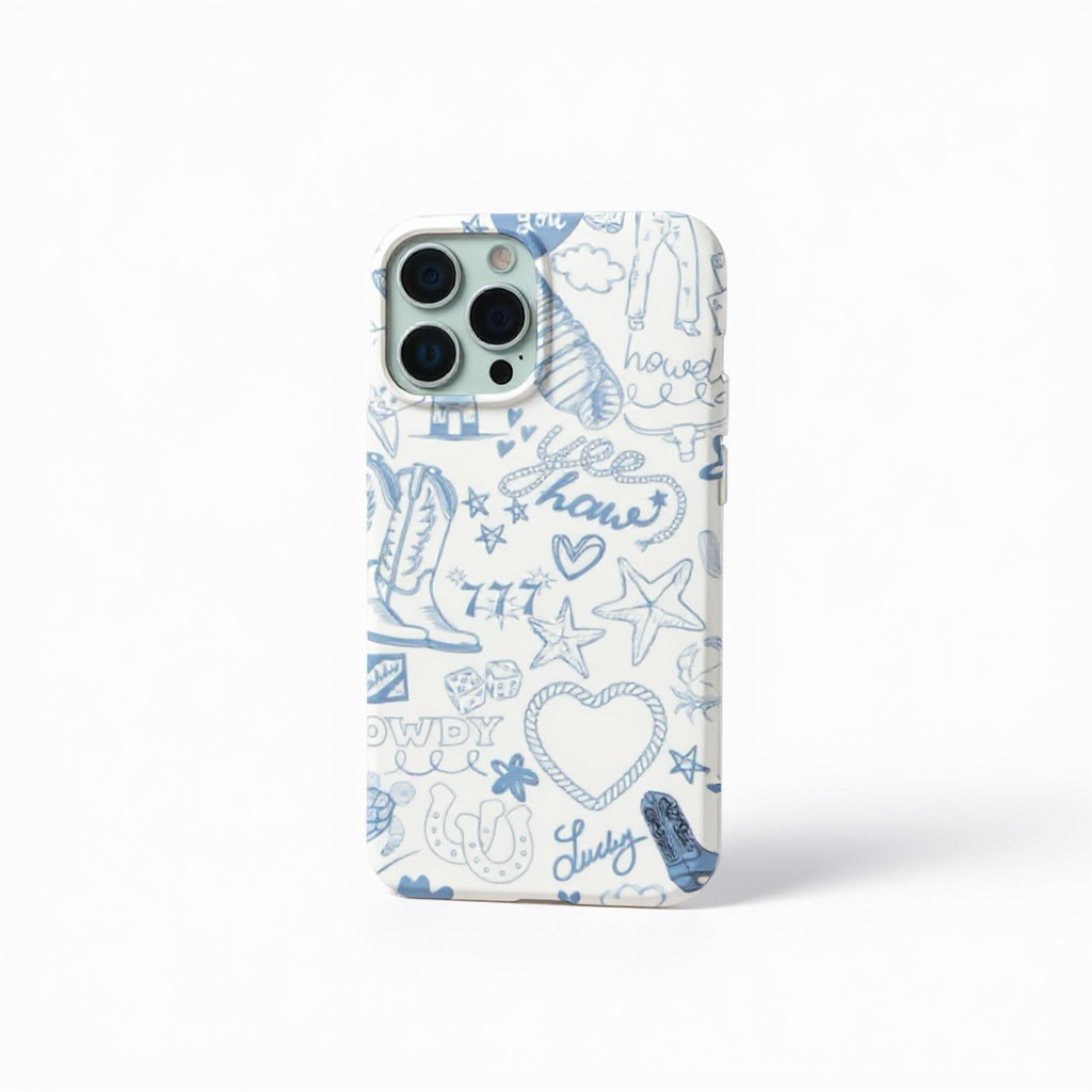 Western Blue Doodle Art Tough Phone Case