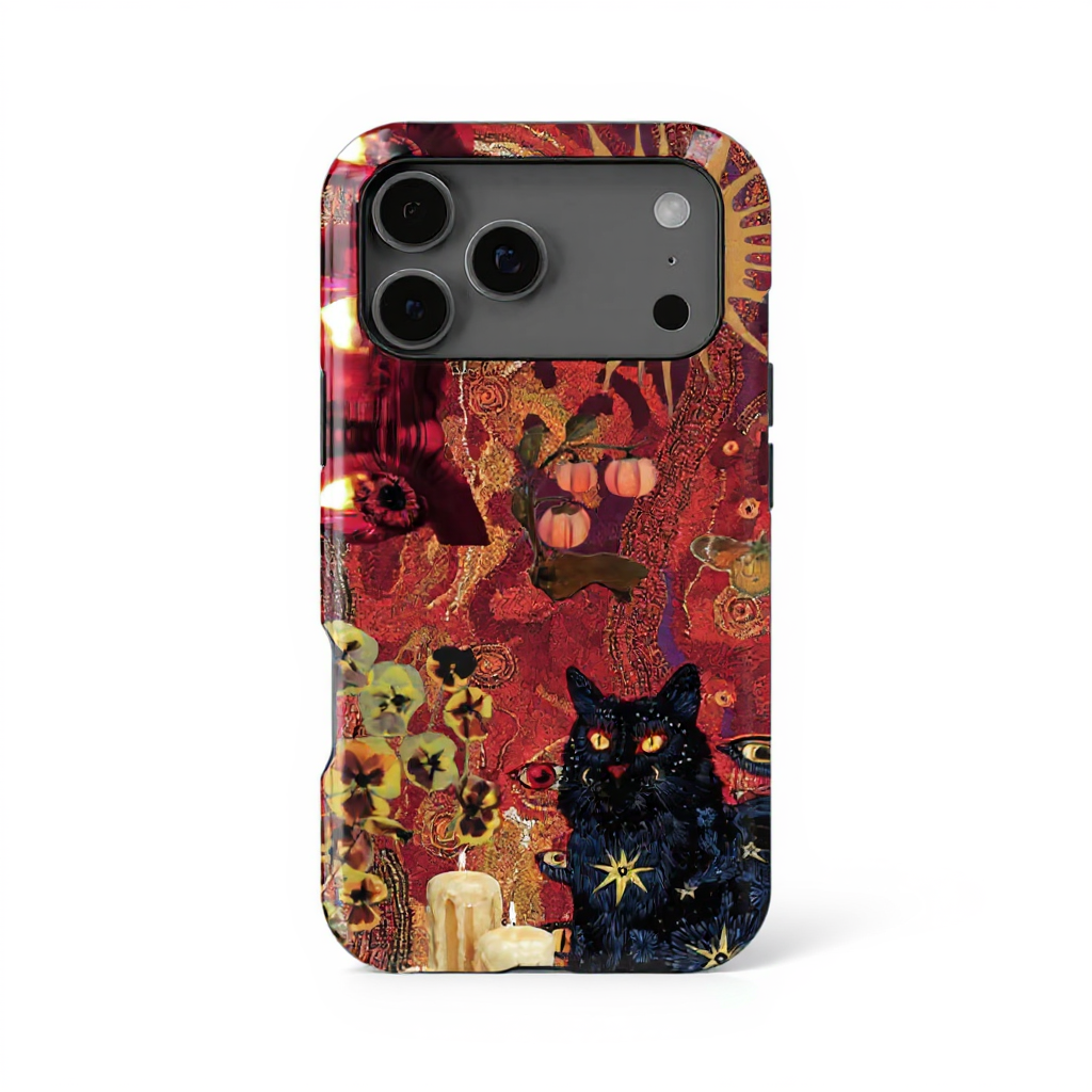 Whimsical Black Cat Art Tough Phone Case