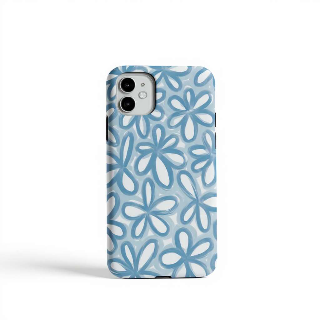 Whimsical Blue Floral Pattern Tough Phone Case