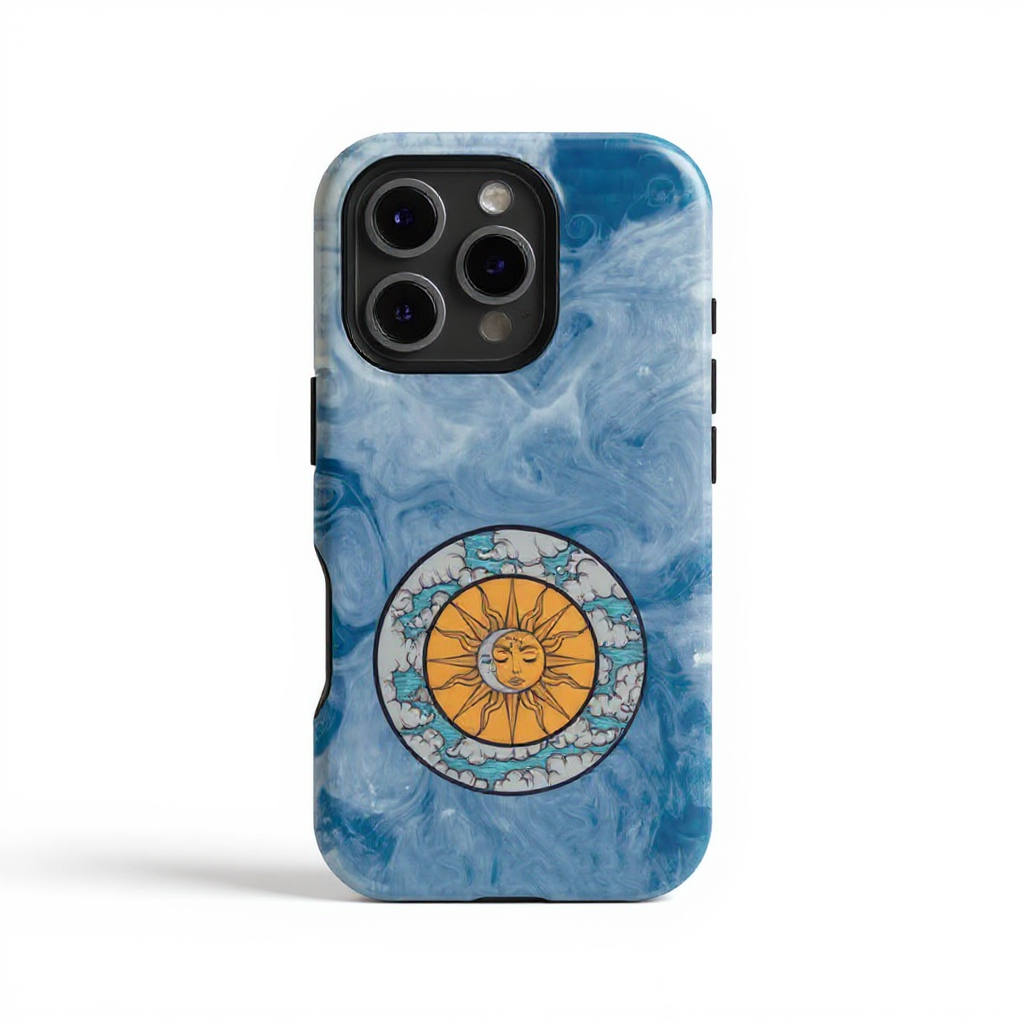 Whimsical Blue Marble Sun Design Tough Phone Case