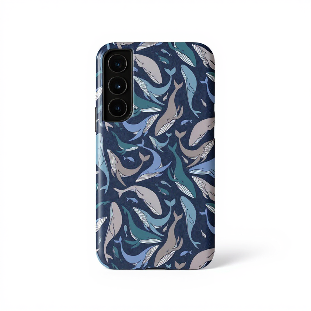 Whimsical Blue Whale Pattern Tough Phone Case