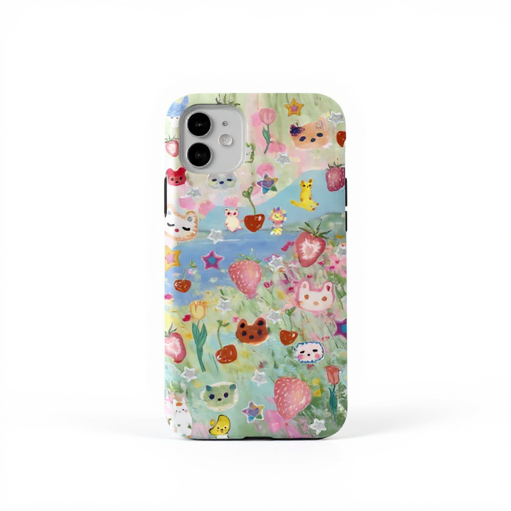 Whimsical Cartoon Animals and Fruits Tough Phone Case