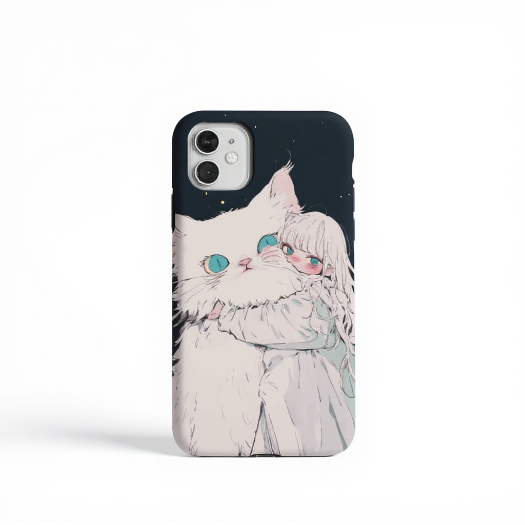 Whimsical Cat and Girl Art Tough Phone Case