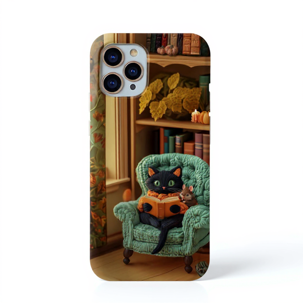 Whimsical Cat and Mouse Reading Scene Tough Phone Case