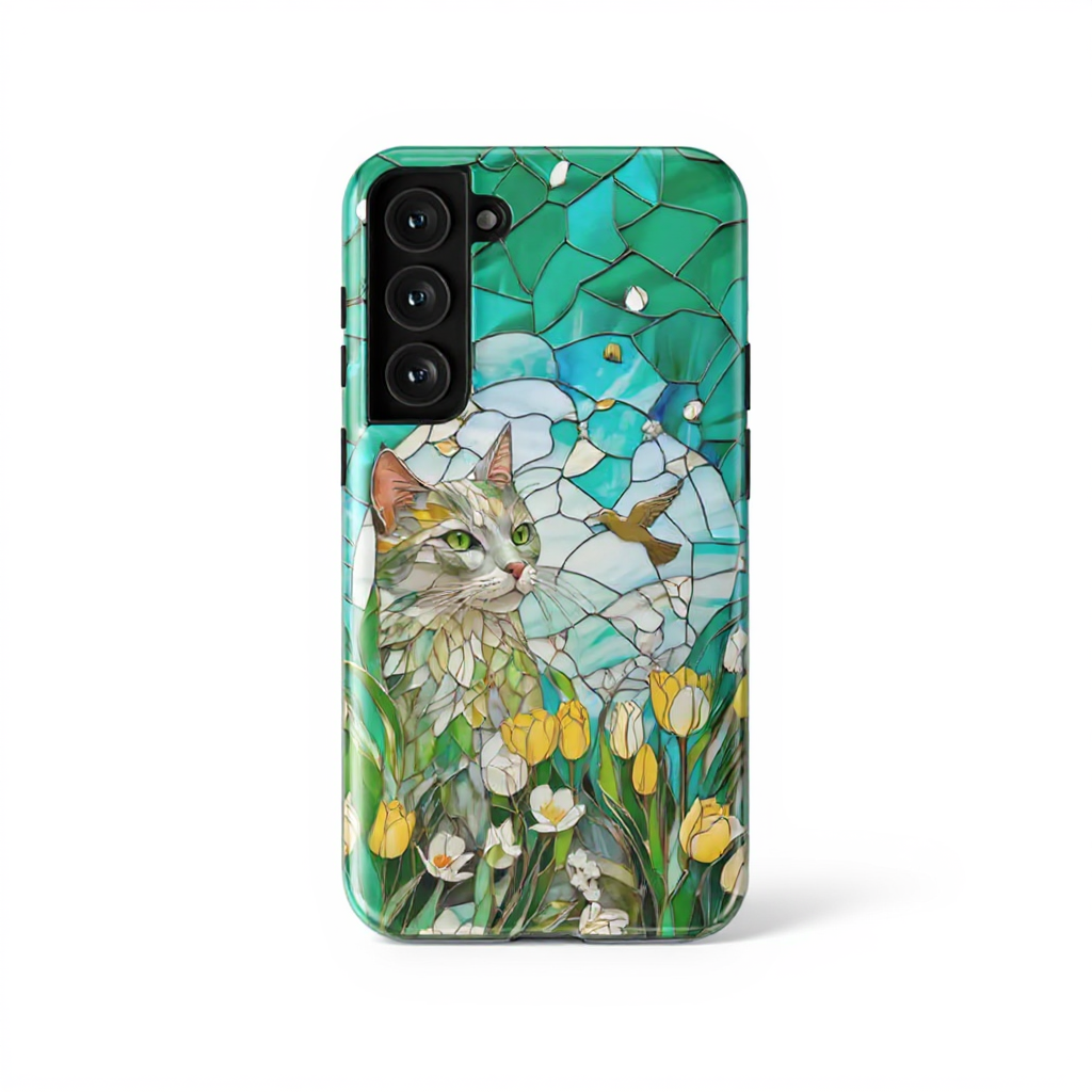 Whimsical Cat Mosaic Art Tough Phone Case