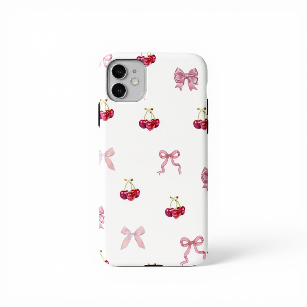 Whimsical Cherry and Bow Pattern Tough Phone Case
