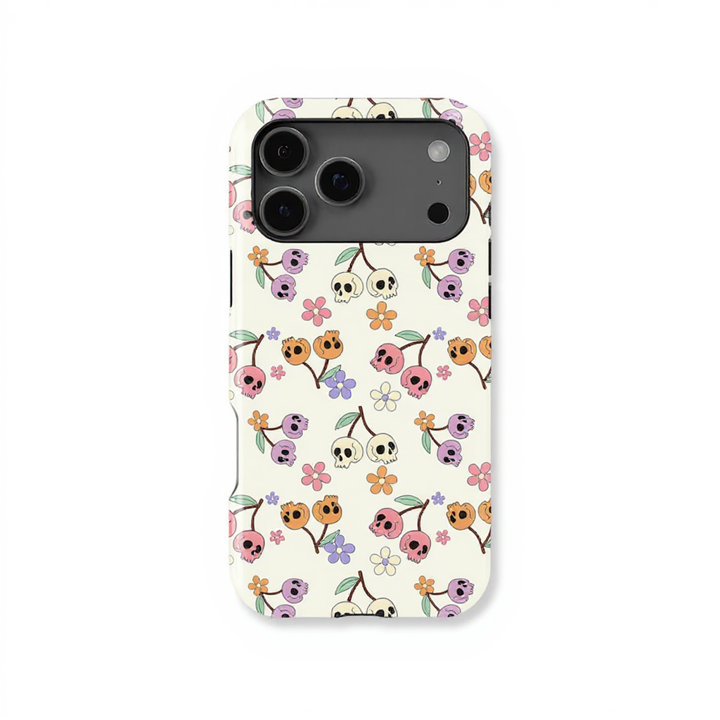 Whimsical Floral Skull Pattern Tough Phone Case