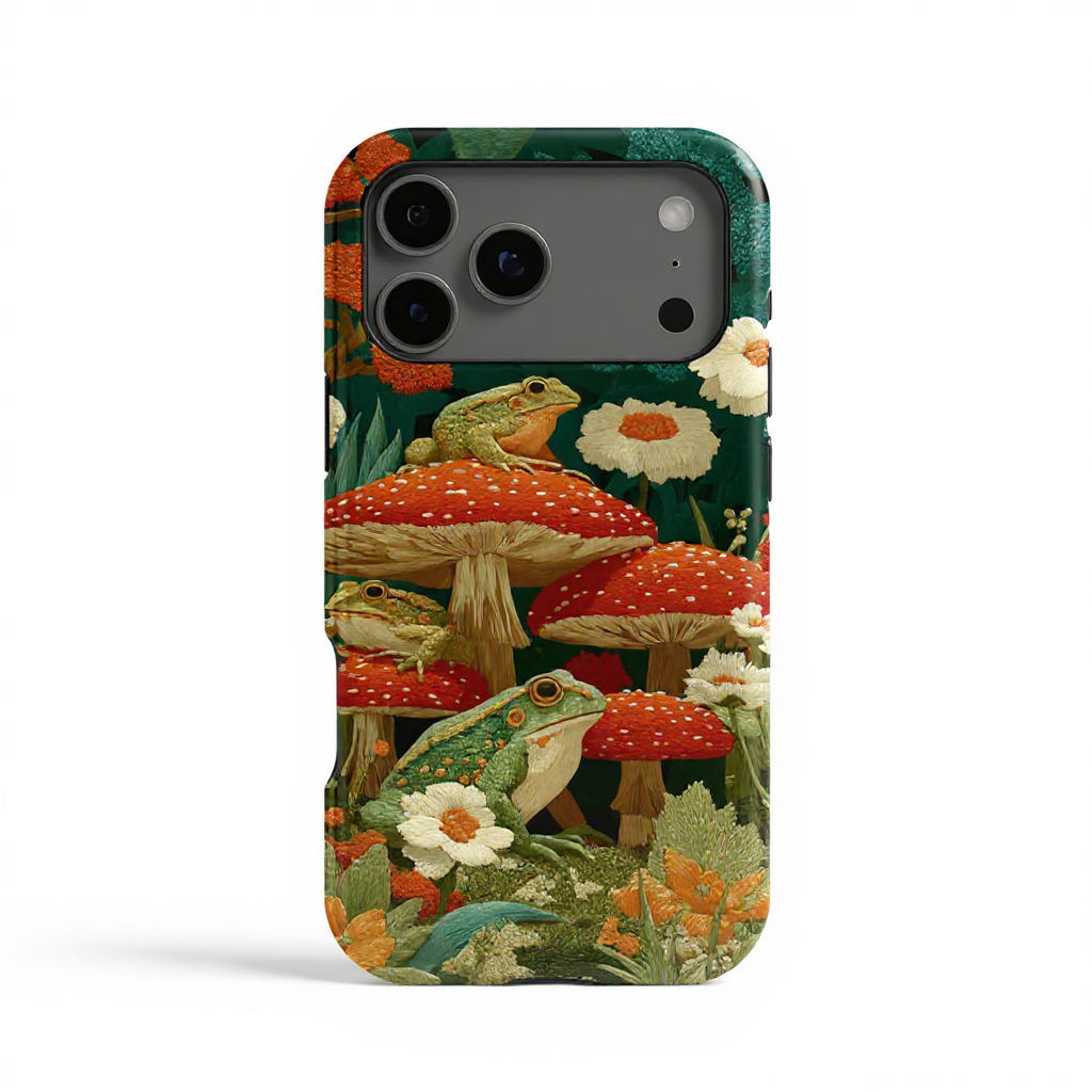 Whimsical Frog and Mushroom Garden Tough Phone Case