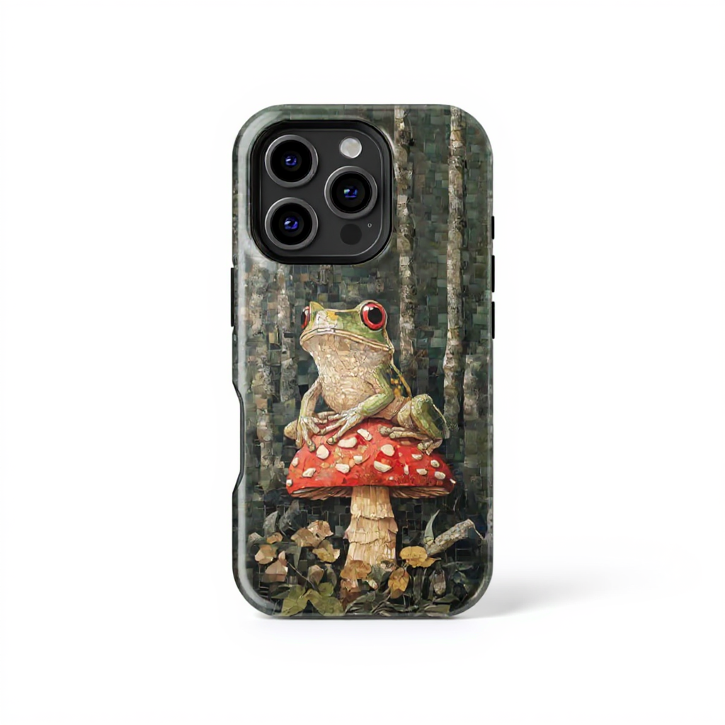 Whimsical Frog on Mushroom Art Tough Phone Case