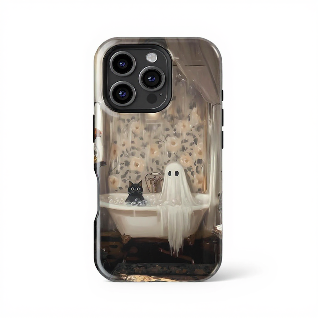 Whimsical Ghost and Cat Bath Time Tough Phone Case