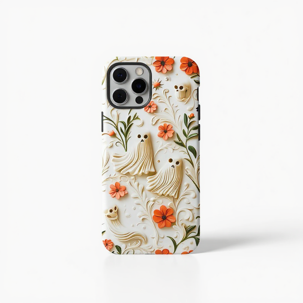 Whimsical Ghost and Floral Design Tough Phone Case