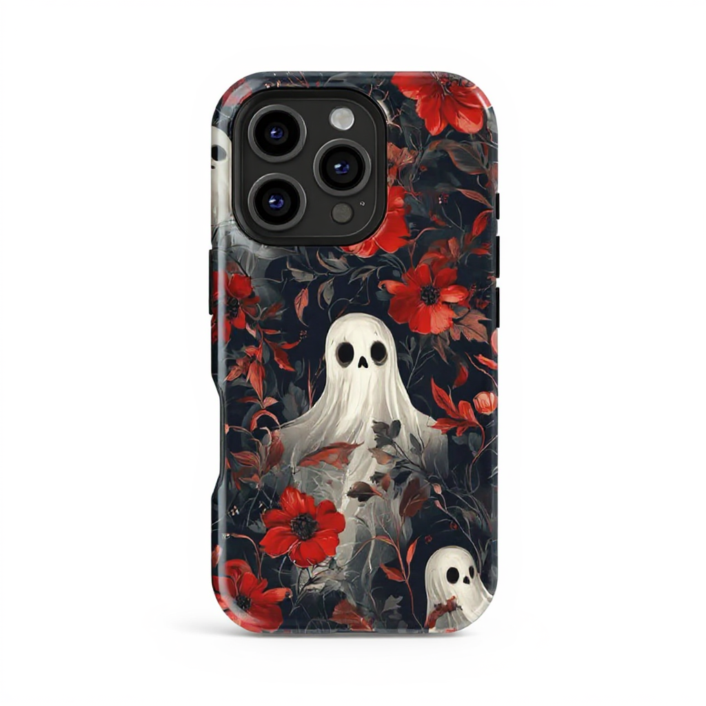 Whimsical Ghost and Floral Design Tough Phone Case