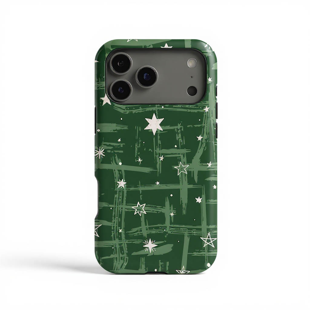 Whimsical Green Star Print Tough Phone Case