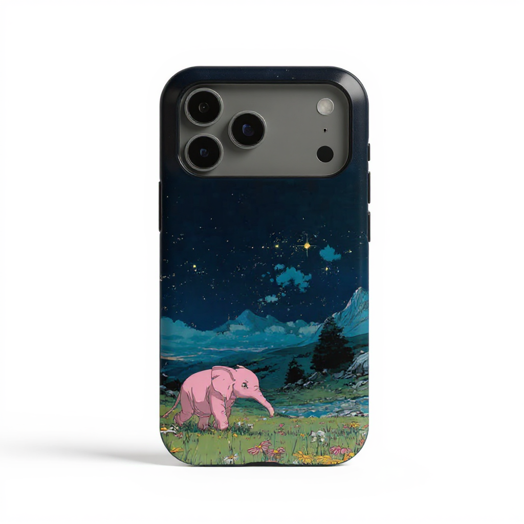 Whimsical Pink Elephant in Starry Night Tough Phone Case