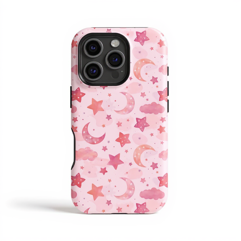 Whimsical Pink Moon and Star Tough Phone Case