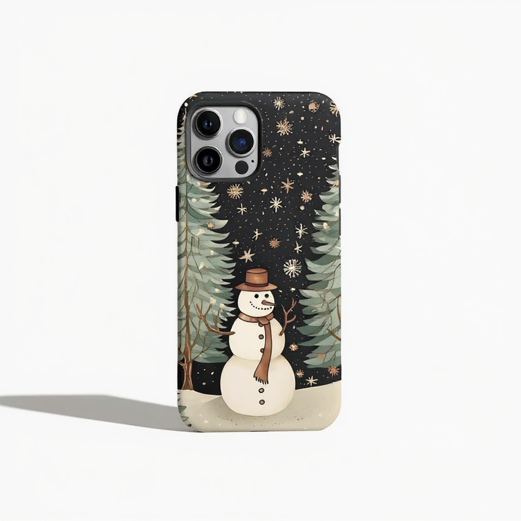 Whimsical Snowman with Pine Trees Tough Phone Case